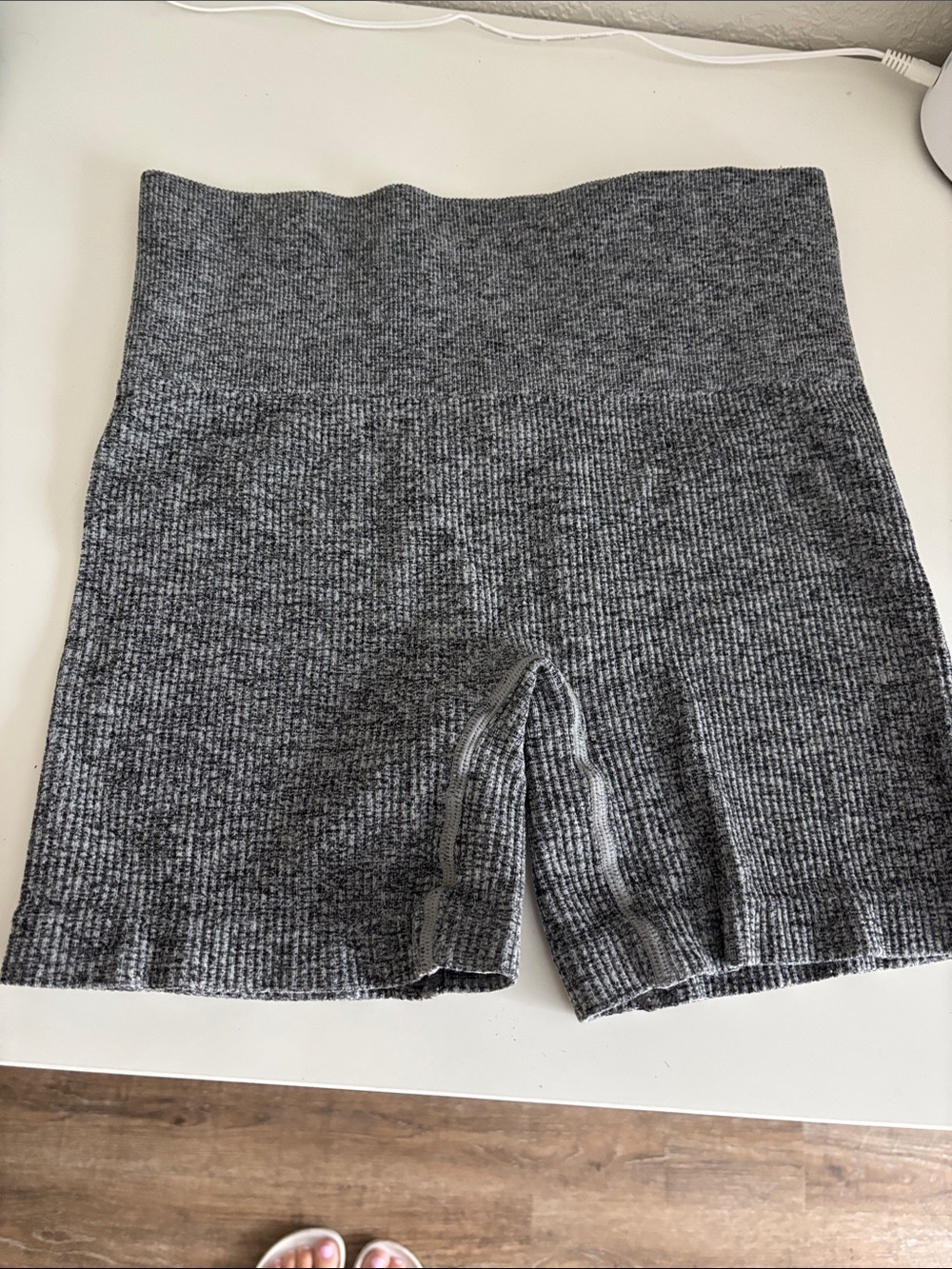 High-Waist Ribbed Knit Shorts in Gray